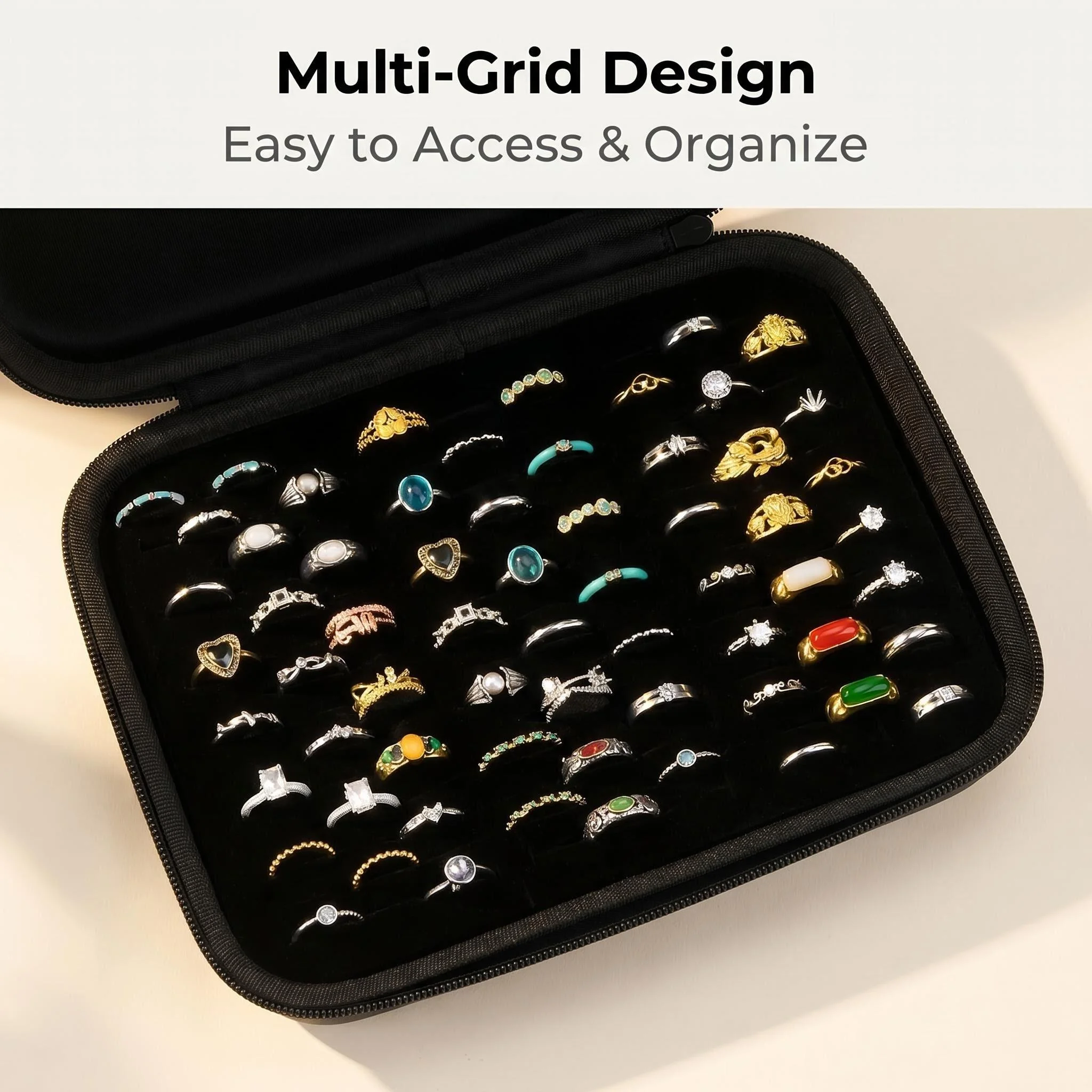 Jewelry Ring Storage Organizer Case Waterproof Shockproof Hard Shell Travel Display Box with Multi-Grid for Rings Earrings