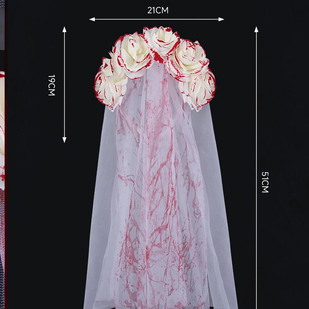 New Ghost Bride Bloodshed Headveil Hair Buckle Mask Halloween Ghost Festival Costume Accessories Party Props - Image 2