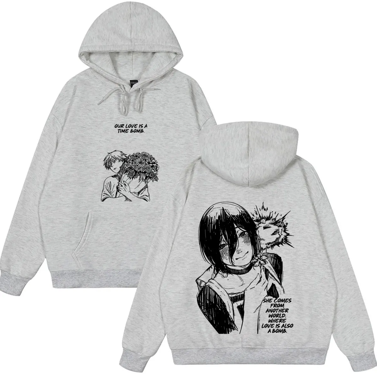 Anime Chainsaw Man T-Shirt Reze Denji Manga Grafik-Hoodies Winter-Fleece-Bekleidung Herren Damen Kleidung Lässige Oversize-Streetwear – Detail 7