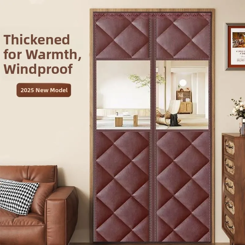 Thickened Winter Door Curtain Windproof Warmth Retention Rural Entrance Magnetic Door Curtain Modern Minimalist Style Home Decor