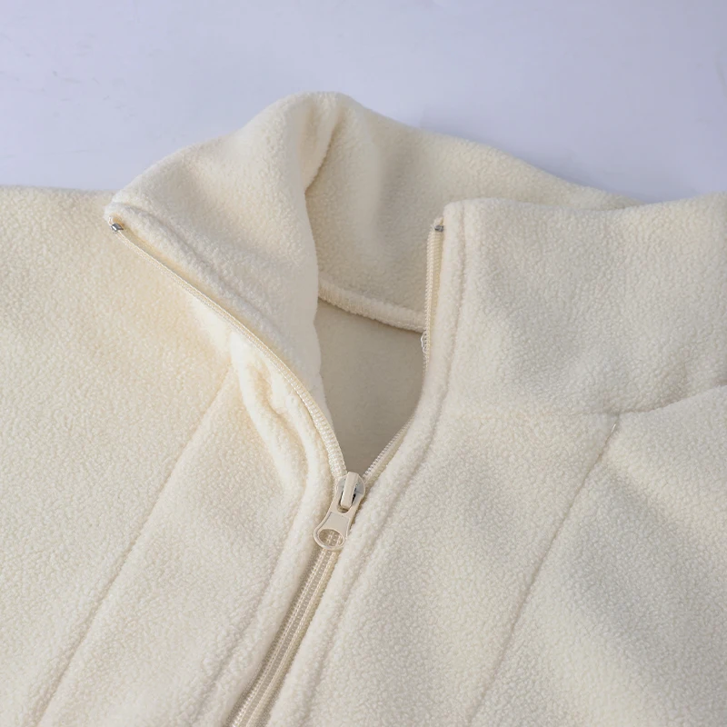 Rosa Winter-Lammfell-Hoodie für Damen mit Reißverschluss und Kragen, Fleece-Pullover für Frauen – Detail 19
