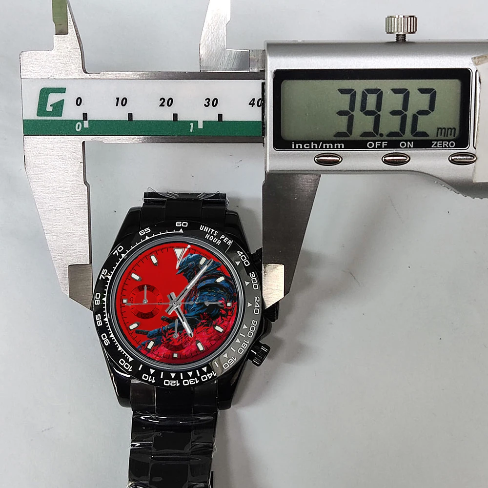 นาฬิกาหรูสั่งทำพิเศษ ขนาด 39.3 มม. รุ่น VK63/4613 นาฬิกาโครโนกราฟผู้ชาย นาฬิกาใหม่ สีดำแดง หน้าปัดดีไซน์สร้างสรรค์ นาฬิกาผู้ชาย กันน้ำ 10ATM