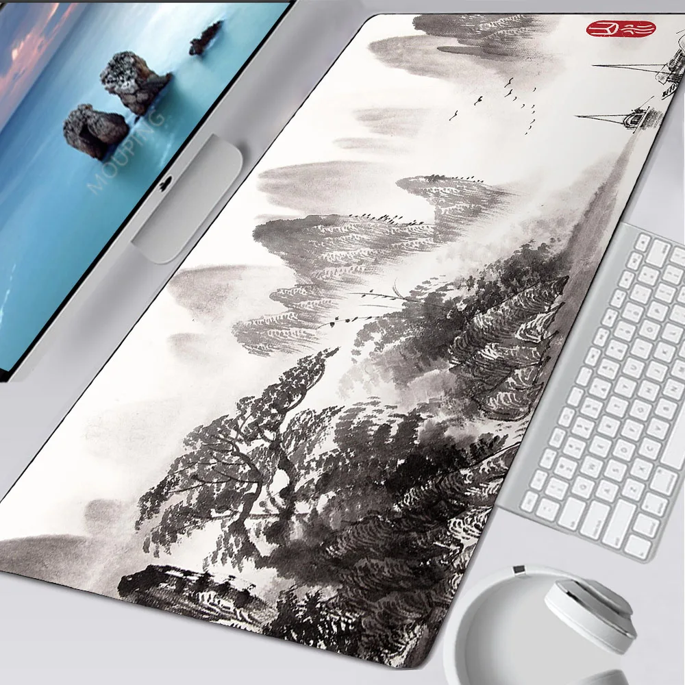 Mountain Mouse Pad Art Table Black and White XL Landscape Mousepad Computer Deskmat Mouse Gamer Keyboard Accessories Mat 400x900