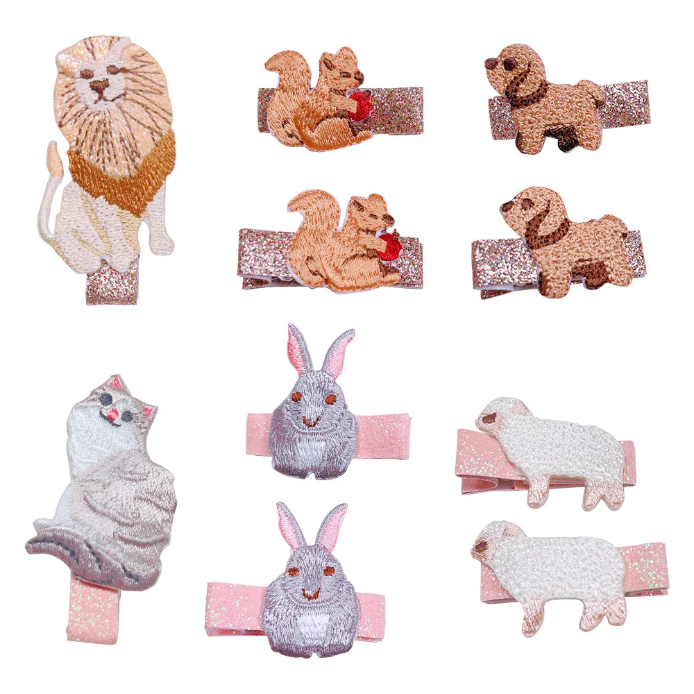 

24 pcs/lot, Embroidery Cartoon Animal Baby Hair Clips Kids Girls Holiday Party Gift Hair Accessories