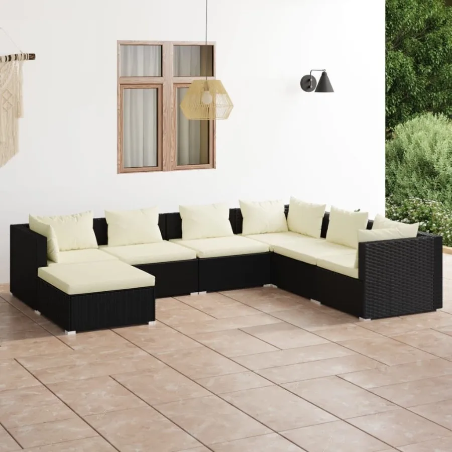

7 Piece Patio Lounge Set with Cushions Poly Rattan Black