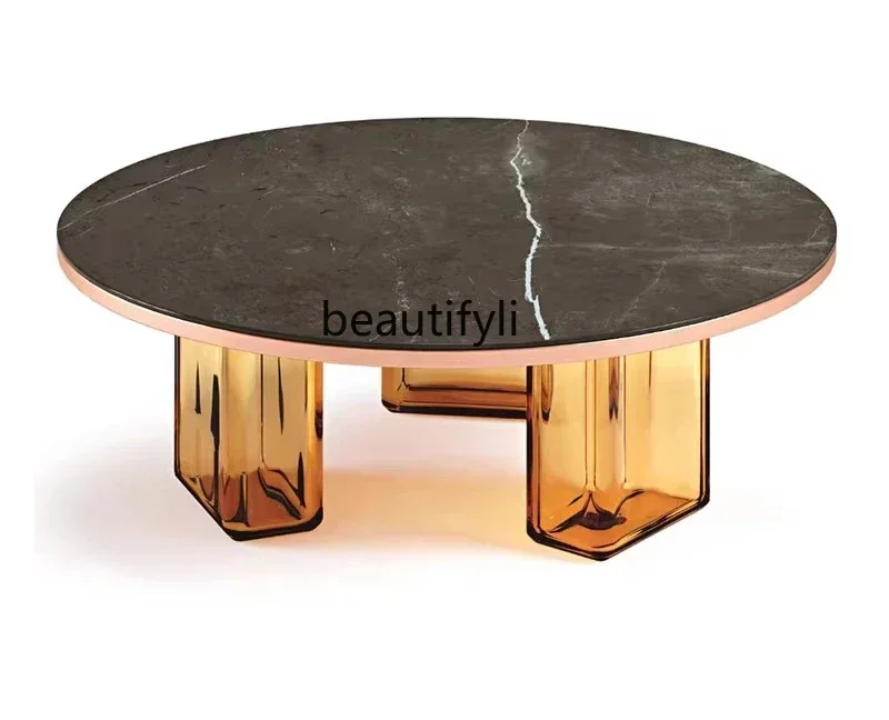 

Modern light luxury Italian cafe hotel villa living room ice cube glass coffee table