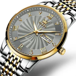 OLEVS Grey Rotating Dial Automatic Mechanical Men Watch Waterproof Calendar Stainless Steel Wristwatch Relogio Masculino