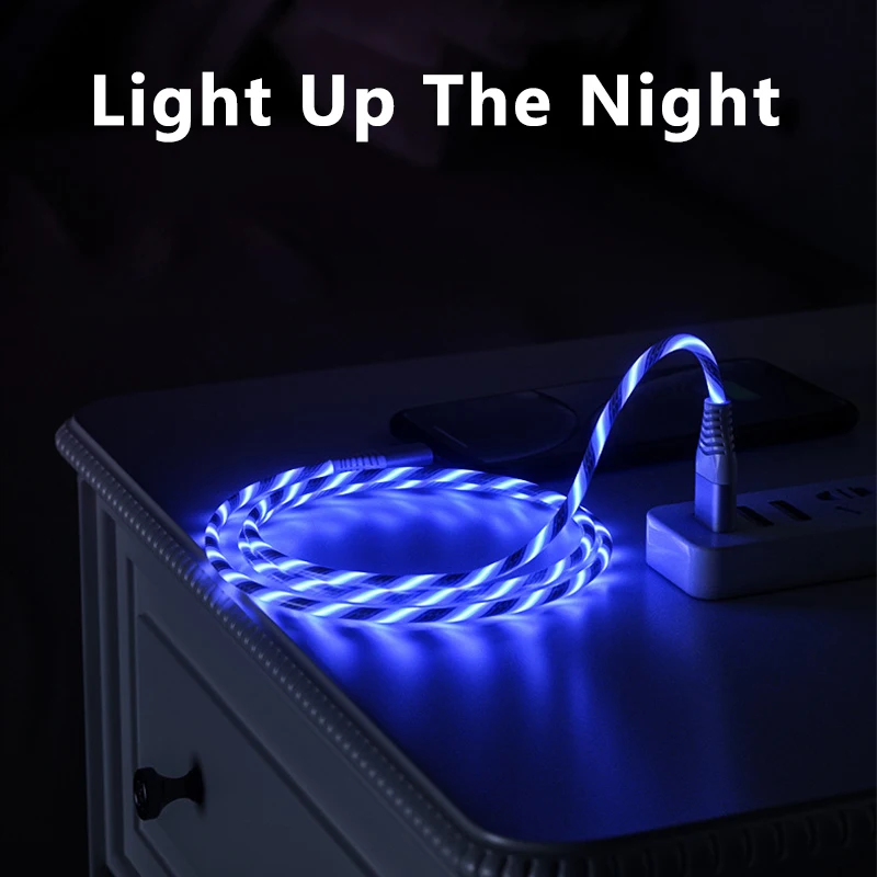 LED Glowing Type-C Cable 3A Fast Charging Cables Type C High Speed Data Transfer Cable Flowing Streamer Light LED USB C Cord