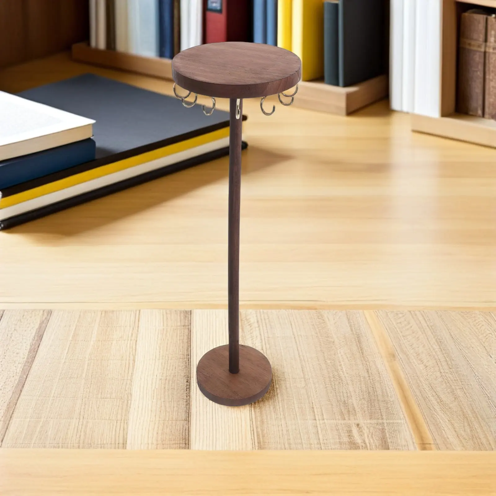 

Premium Walnut Wood Necklace Display Stand Jewelry Holder with Round Base Hook Organizer for Earrings Bracelets Keychains Retail