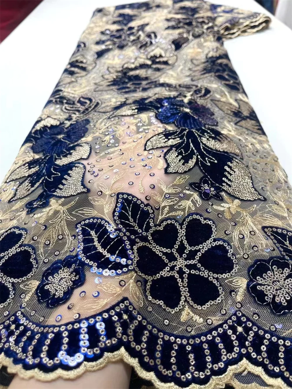 african velvet lace fabric 2024 embroidery french nigerian velvet lace with sequins lace fabric for party dress