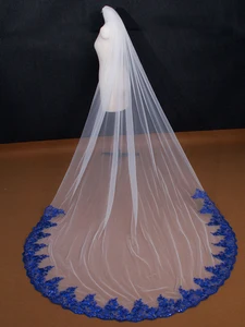 Длинная свадебная фата NZUK Королевского синего цвета, свадебные аксессуары из Мягкого Тюля с блестками, свадебные аксессуары