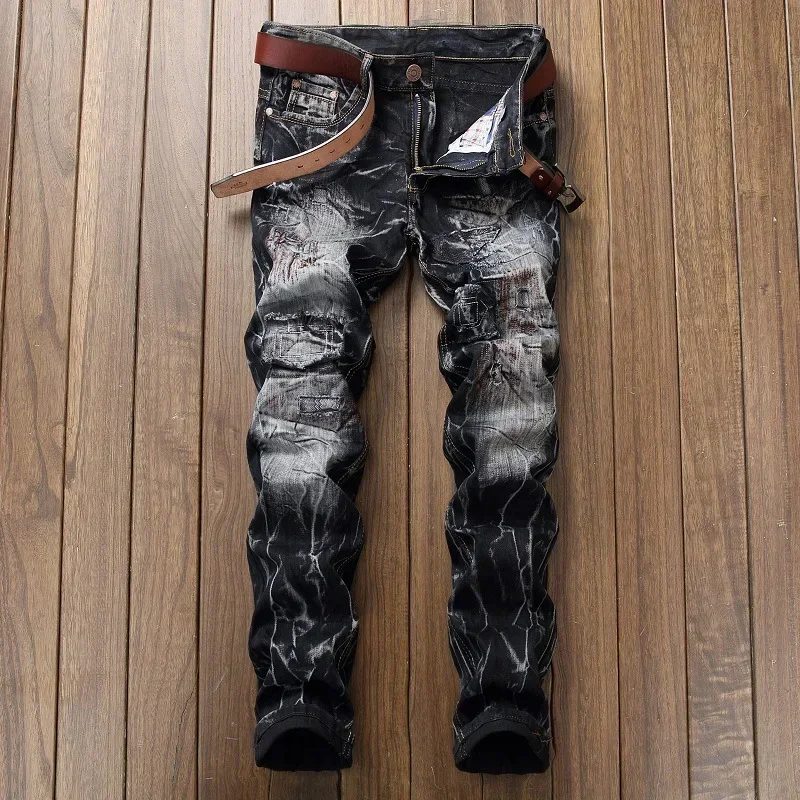 

American Retro Jeans for Men Hip Hop Y2k Streetwear Ripped Jeans Design Distressed Slim Yellow Jeans Youth Fashion Man Pants