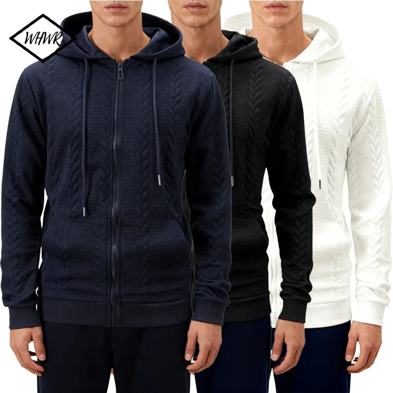 

Осень-зима утолщенные толстовки с капюшоном мужские пуловеры с жаккардовым узором свитер однотонный повседневный пуловер с длинными рукавами S-XXXL