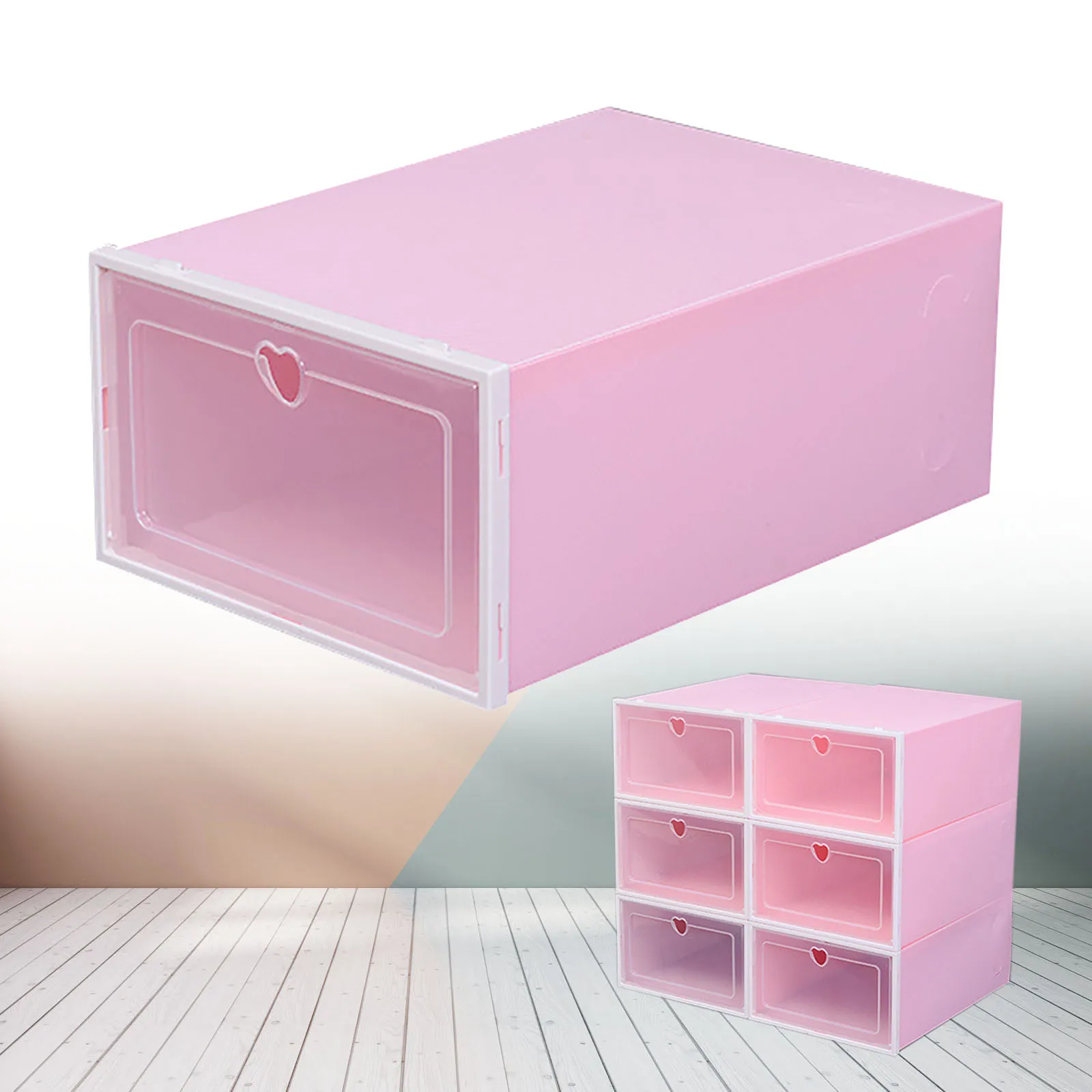 20pcs Pack Stackable Shoe Storage Organizer Plastic with Lid Plastic Shoes Case Square Thickened Stackable box Durable pink