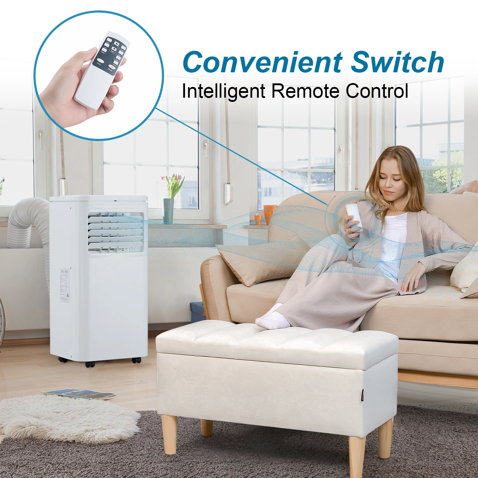 Portable Air Conditioner 10,000 BTUs 3-IN-1 Quiet AC Unit with Remote Control, Built-in Dehumidifier, Fan, Auto, Sleep Modes, Cools Room up to 450 sq. ft, Exhaust Hose & Window Kit, 24H Timer