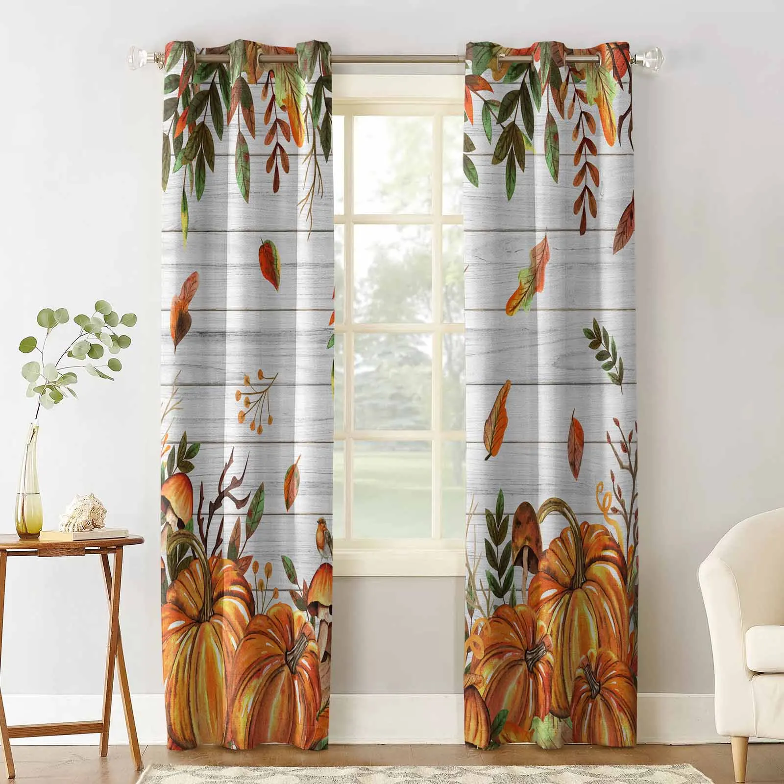 Autumn Thanksgiving Pumpkin Curtains For Living Room Kids Bedroom Window Curtain Balcony Hall Drape Long Cortinas