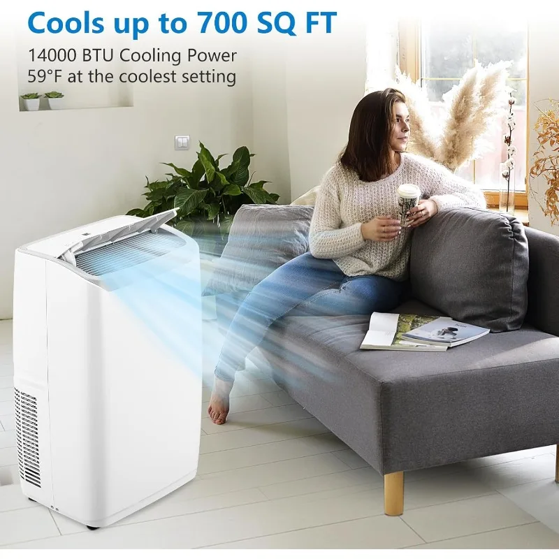 Ar condicionado portátil para espaços de quarto, controle remoto, modo de suspensão, ventilação janela, refrigeração