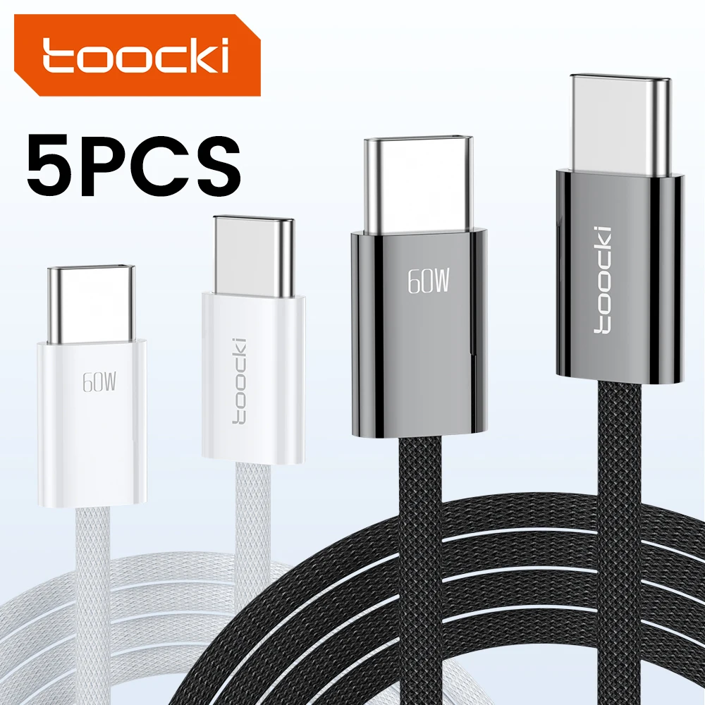 Toocki 5PCS 60W USB C to USB C Cable for iPhone 15 Samsung Xiaomi Huawei Macbook PD 60W Type C Toi Type C Cable