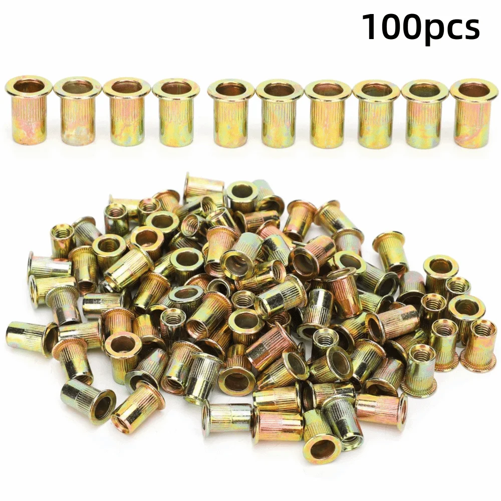 100pcs Premium Durable Rivet Nuts Industrial Versatile Threaded Insert Nuts Knurled Body Rivnuts For Furniture