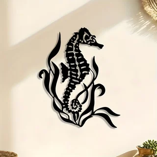 Elegant Ocean Inspired Metal Wall Art Seahorse & Seaweed Design Stylish Iron Decor For Home Living Dining Bathroom Wall