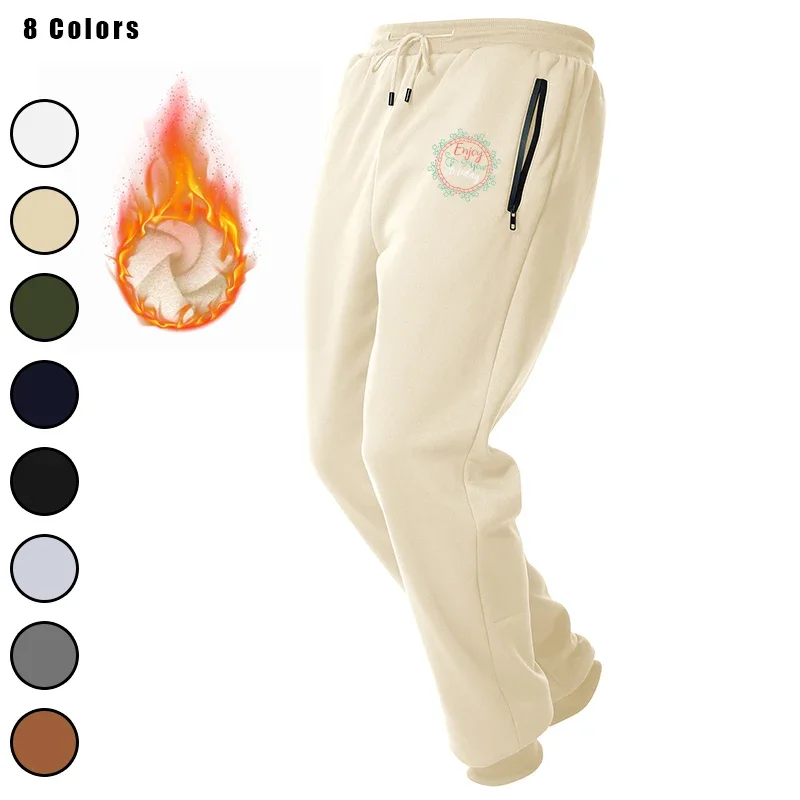 

Мужские зауженные флисовые спортивные штаны для бега с карманами на молнии, облегающие для тренировок в тренажерном зале, бега