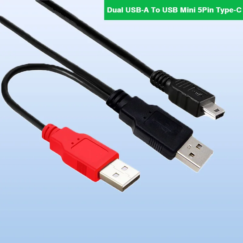 Catu daya kabel Data & kabel daya tipe B X1 Y tipe 5 Pin untuk USB Mini tipe A ke USB 2.0 ganda baru untuk kamera HDD HUB USB MP4