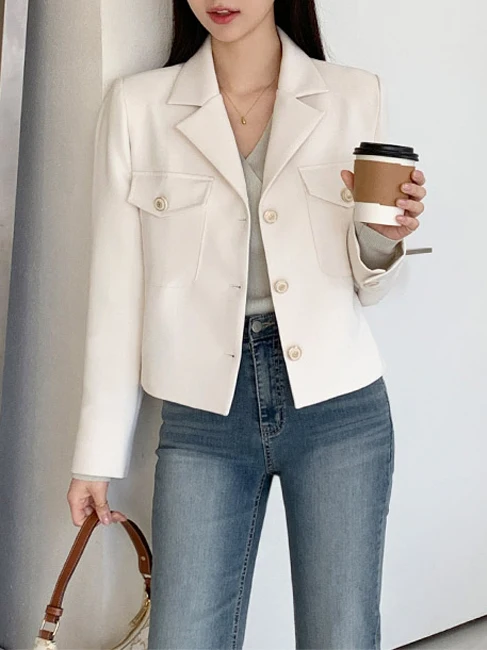 

Шикарный женский костюм-джак на одной пуговице Ele, корейский свободный крой, длинное пальто Sve ort, осень-зима