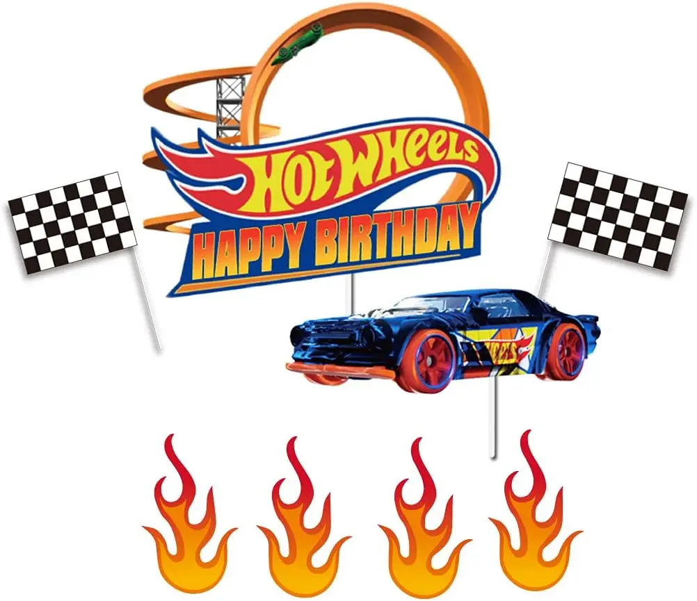 Hot wheels Fire Car Cake Topper Race Car Happy Birthday Party Supplies for Boys Gifts Baby Shower Party Favors Table Decorations