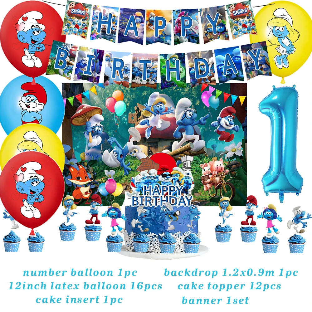 Las smurfs1 Chłopcy Dzieci Urodziny Party Dekoracja Balon Lateksowe Balony Baner Tło Tort Topper Baby Shower Banner ﻿