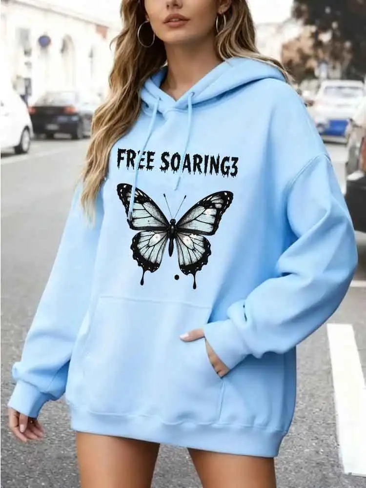 

Креативный дизайн бабочки с принтом, женская толстовка, новая уличная повседневная толстовка, модная флисовая толстовка с карманом, удобные женские топы