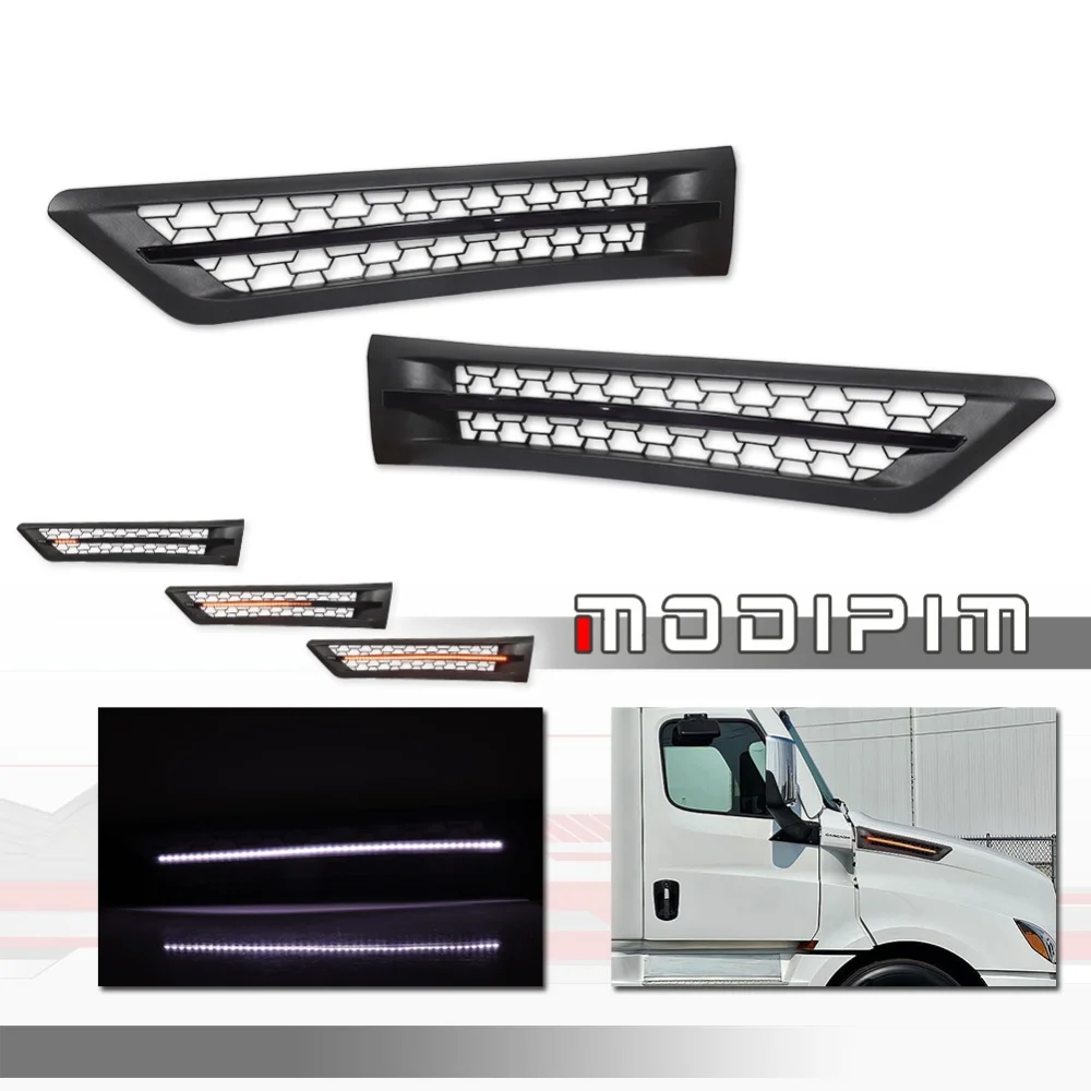 

Двухцветная светодиодная решетка капота, вентиляционное отверстие, последовательные янтарные указатели поворота и белые DRL для Freightliner Cascadia 2018-2025