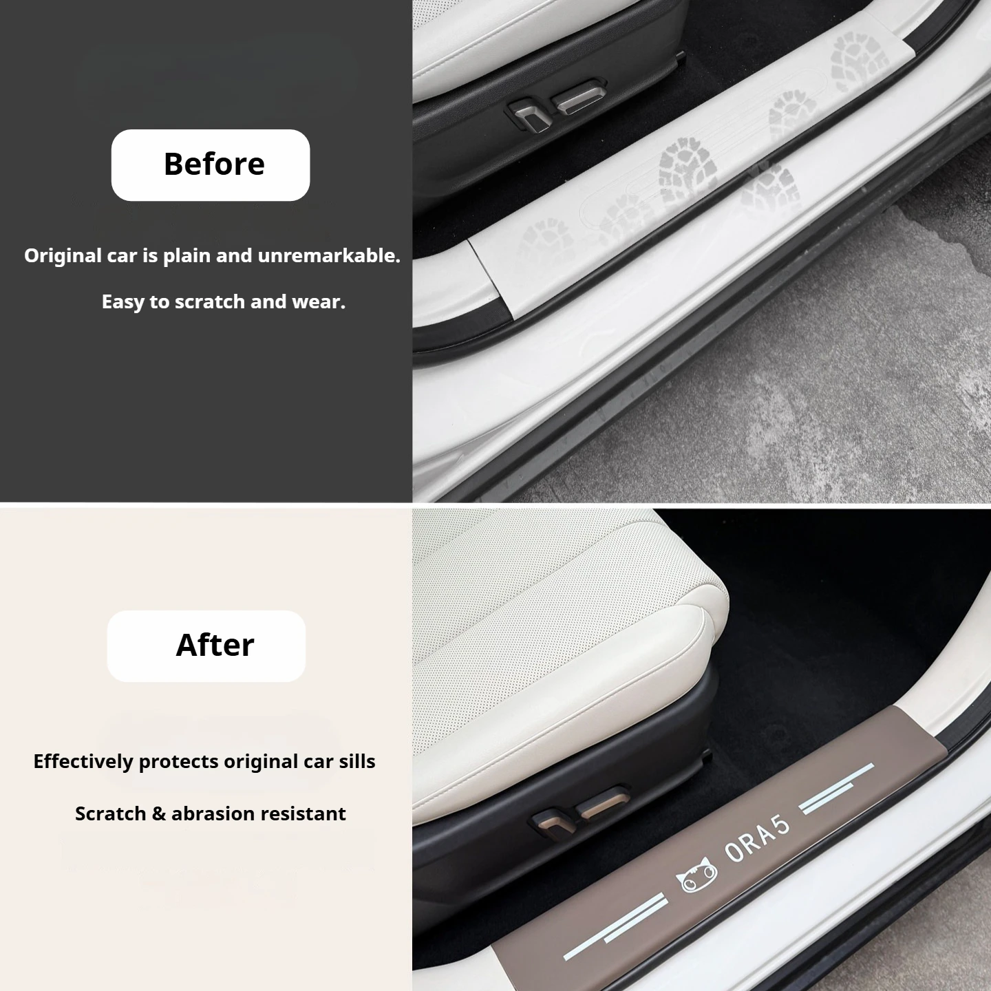 For ORA 5 2026 Leather Door Sill Protector Anti Dirty Anti Scratch Door Welcome Pedal Sticker Interior Accessories