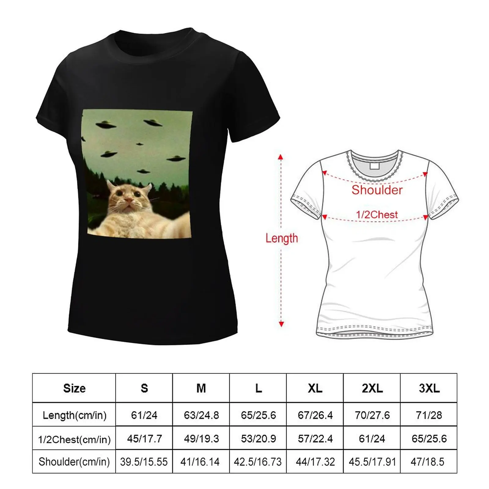 cat selfie with ufo T-Shirt shirts graphic tees animal prinfor plus size tops plain Women's tops