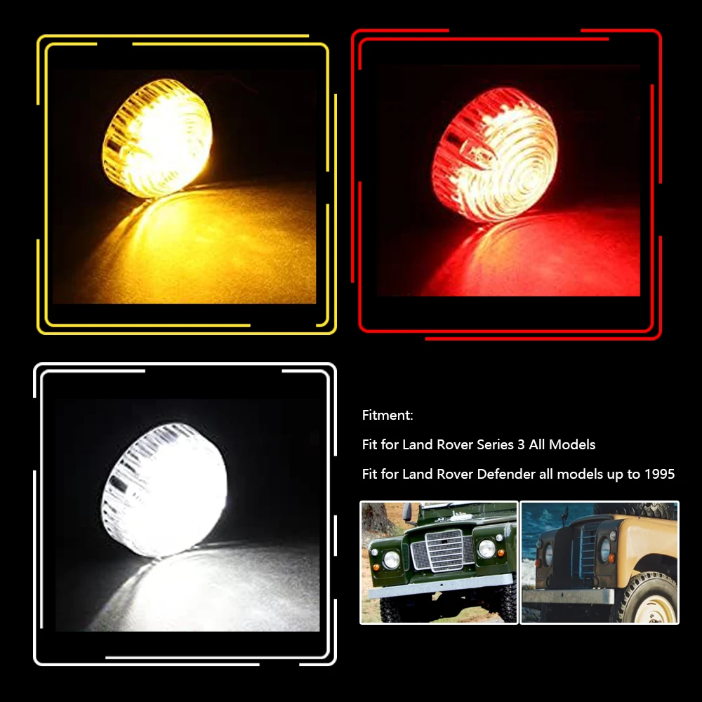 589285 Side Tail Indicator Light Lamp Lens Kit For Land Rover Series 3 ABS High Strength Clear Lens Anti-corrosion 8Pcs