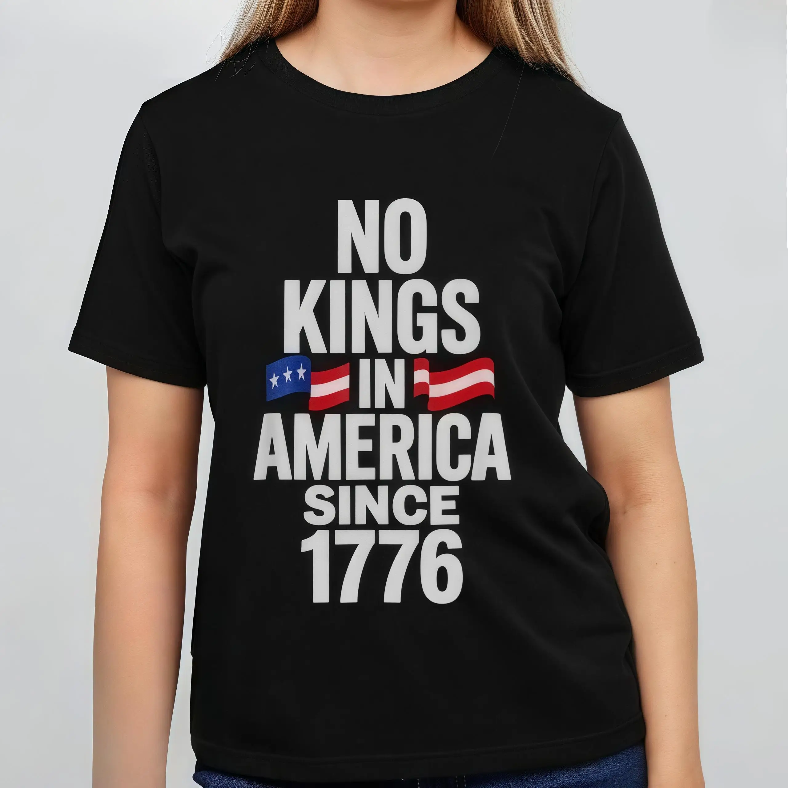 

Women's Patriotic "No Kings In America 1776" T-Shirt 4th of July Independence Day Freedom Tee Vintage American Heritage Gift