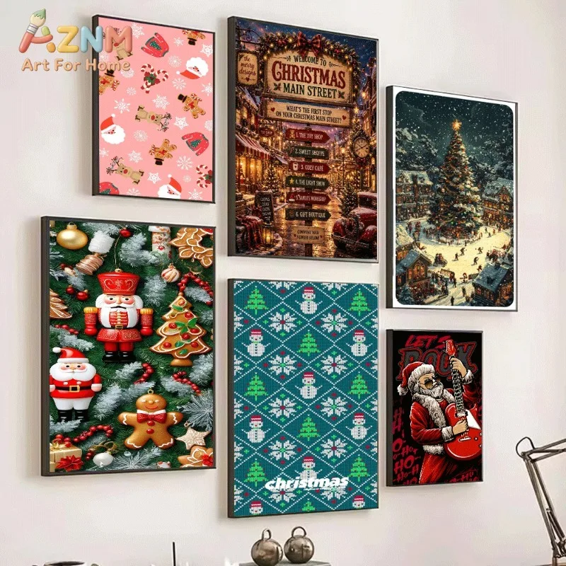 Cute Christmas Gingerbread Reindeer Collage Canvas Wall Art Xmas Winter Holiday Poster For Bedroom Living Room Home Backgrou