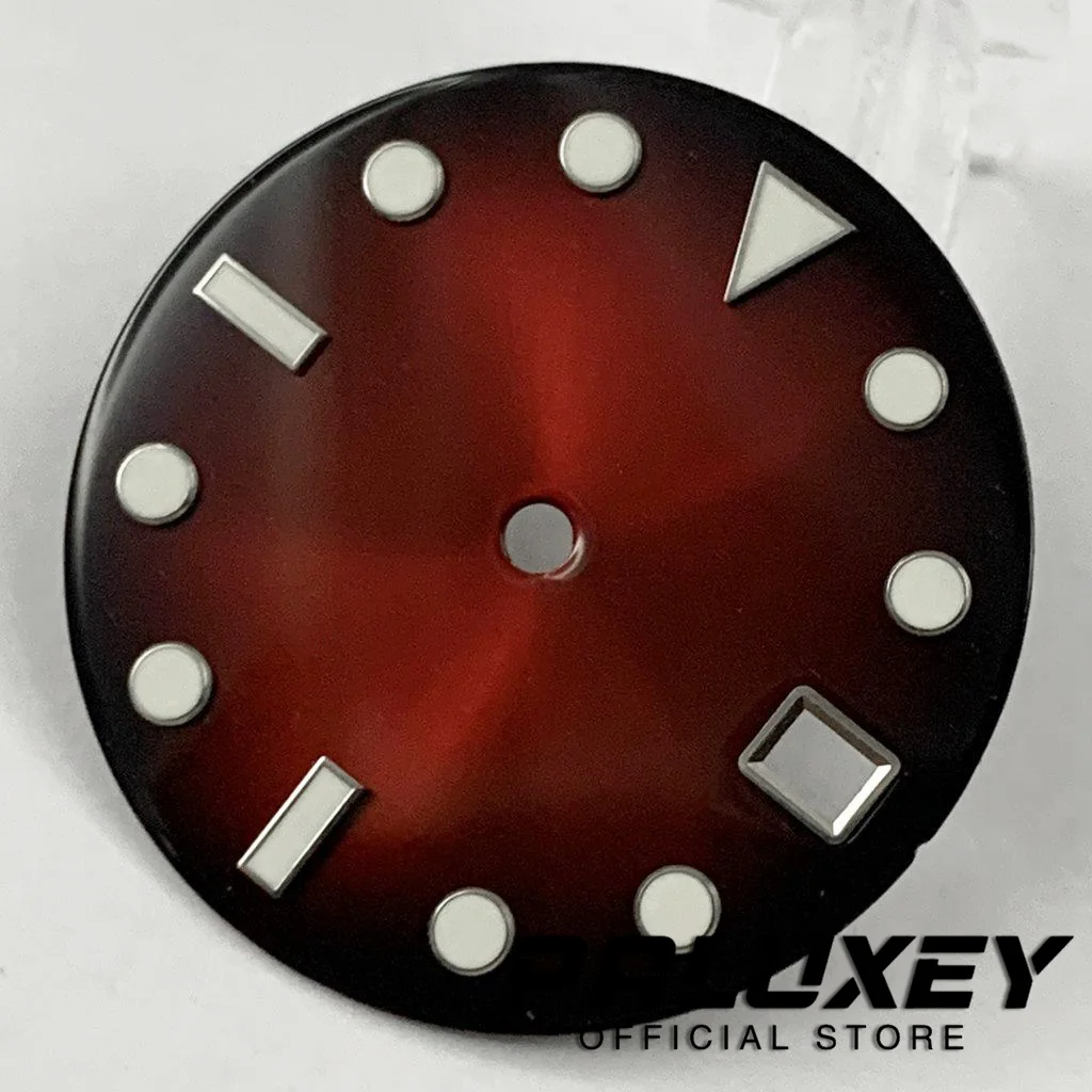 Esfera de reloj NH35 de 28,5mm, rojo, púrpura, azul, amarillo y verde, esferas de reloj luminosas verdes para piezas de repuesto de movimiento NH35A 4R35