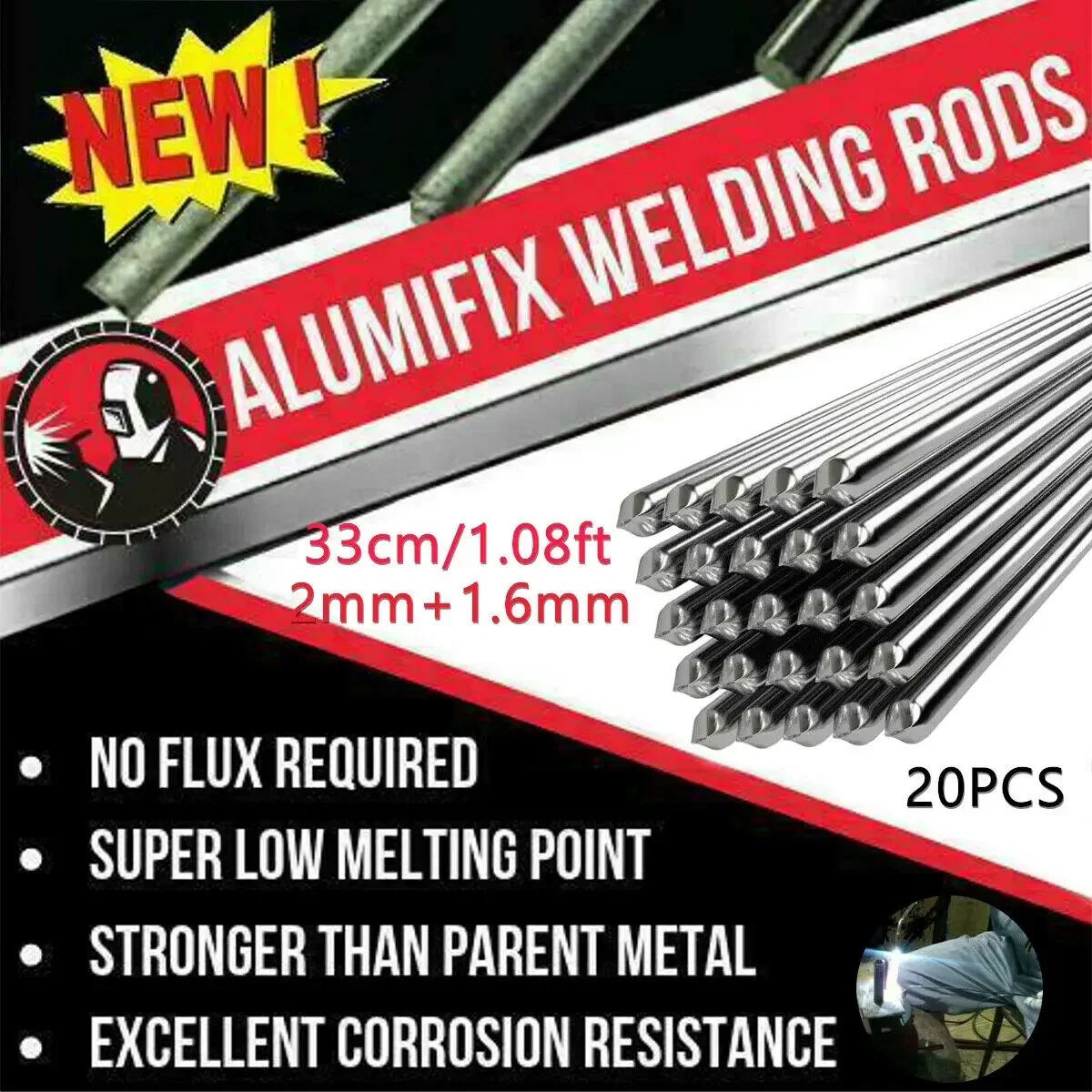 

20Pcs Aluminum Welding Rods Electrode Brazing Easy Melt Welding Wire 330/2.0/1.6mm Melting Point TIG Argon Arc Weld Material