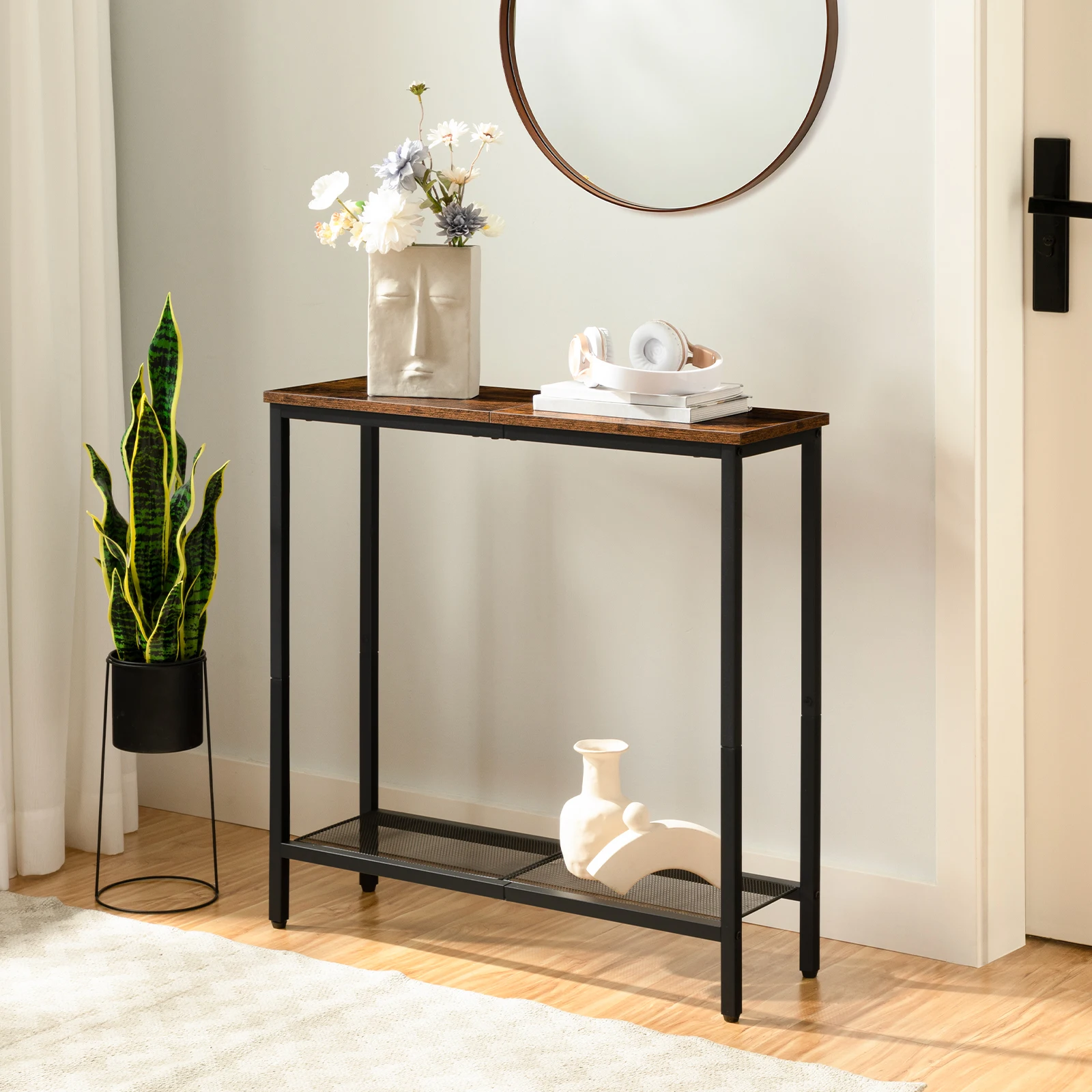 HOOBRO Narrow Console Table with Storage Shelves Side Table Entrance Table Hallway Table Small Exhibitor Table For Living Room