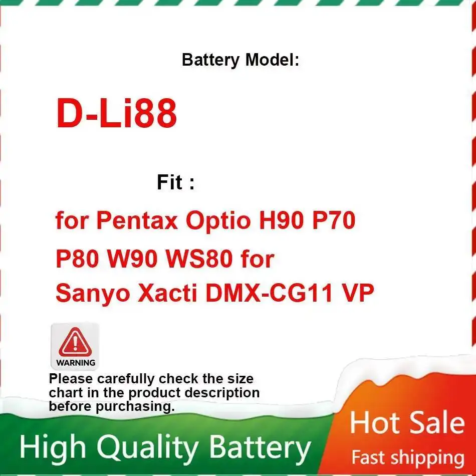 1200Mah High Performance D-Li88 Replaceable For Pentax Optio H90 P70 P80 W90 WS80 Sanyo Xacti Dmx-CG11 VP Camera Battery