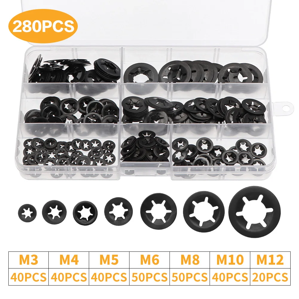 

280/260pcs Bearing Clamp Washer Retaining Rings Flower Push On Locking Clips Fasteners Assortment Kit Quick Speed Locking Washer