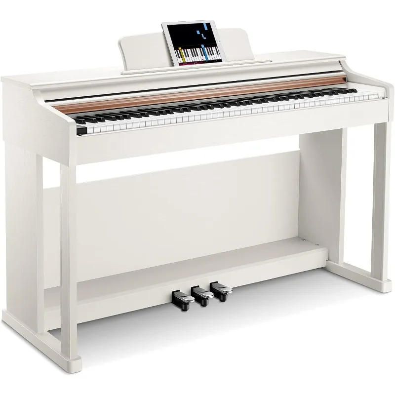 

DDP-100 88-Key Weighted Action Digital Piano, Beginner keyboard piano Bundle with Furniture Stand, Power Adapter, White