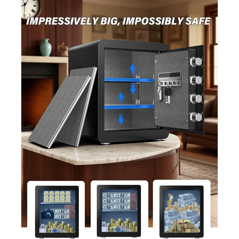 Cassaforte di sicurezza in acciaio aggiornata con tastiera touchscreen illuminata, doppio sistema di allarme e funzione di mute
