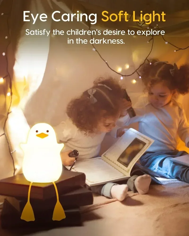 Children's Night Light with 2 Color Changing Modes and Dimming Function Rechargeable LED Night Light Cute Duck Shape