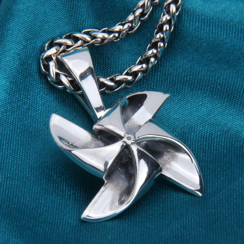 BOCAI New Pure S925 Sterling Silver Rotatable Windmill Couple Pendant for Men Women Hip-Hop Punk Fashion Jewelry Wholesale