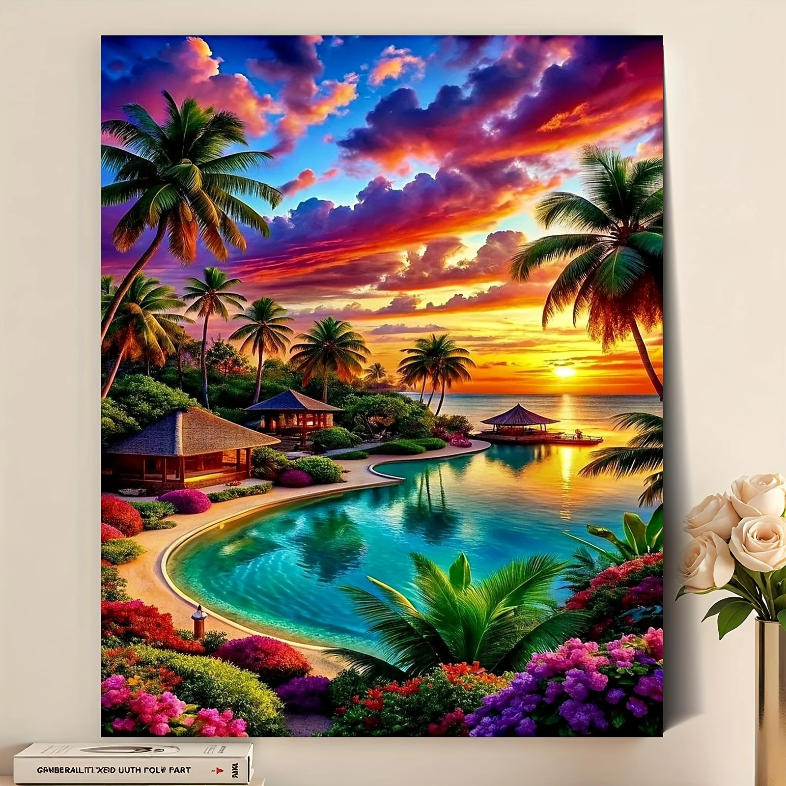 Acrylfarbe nach Zahlen im tropischen Stil, Landschaftsmalerei nach Zahlen auf Leinwand, Malen nach Zahlen für Erwachsene, digitale Kunst