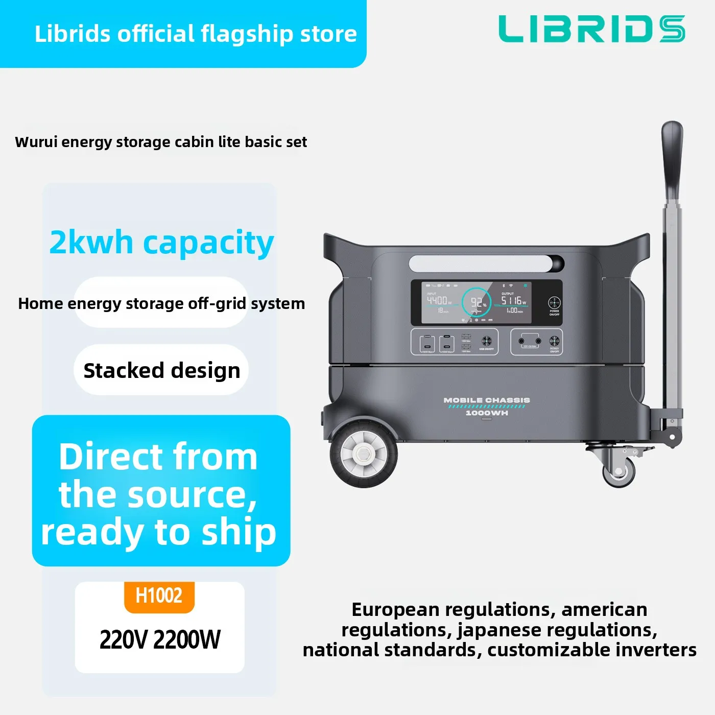 Li Rui Librids Energy Storage Power 2kWh2200W Solar Emergency High Efficiency Lithium Battery Portable
