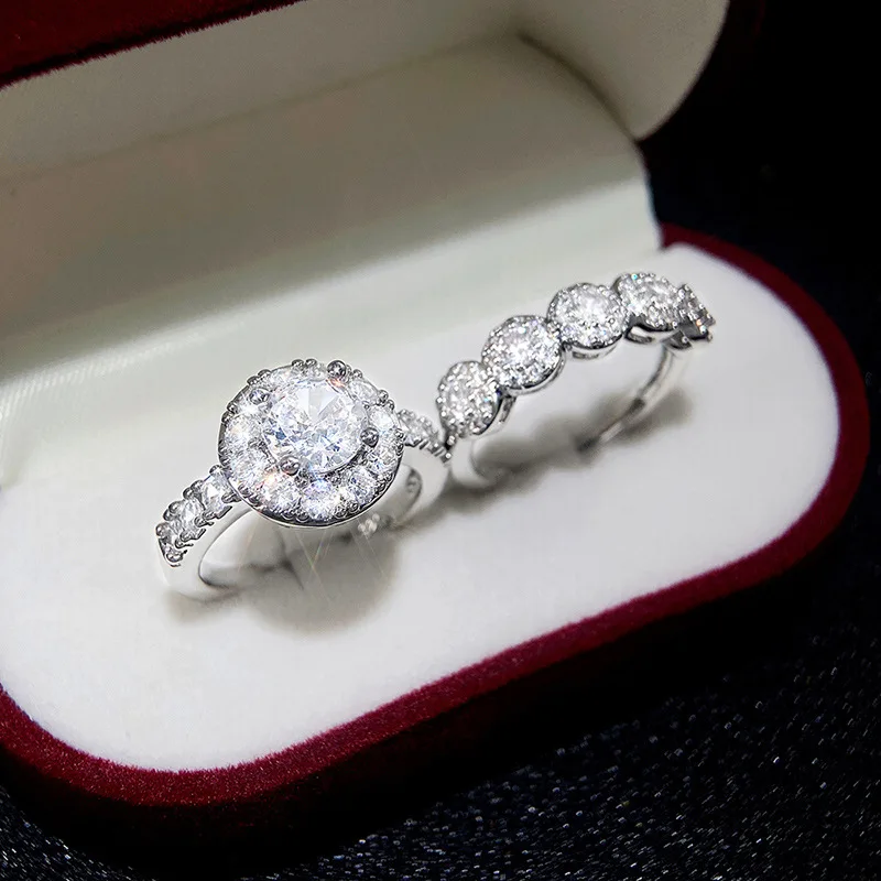 Lovers Vintage Lab Diamond Ring sets 925 Sterling Silver Engagement Wedding Rings For Women Men Party Finger Band Gift