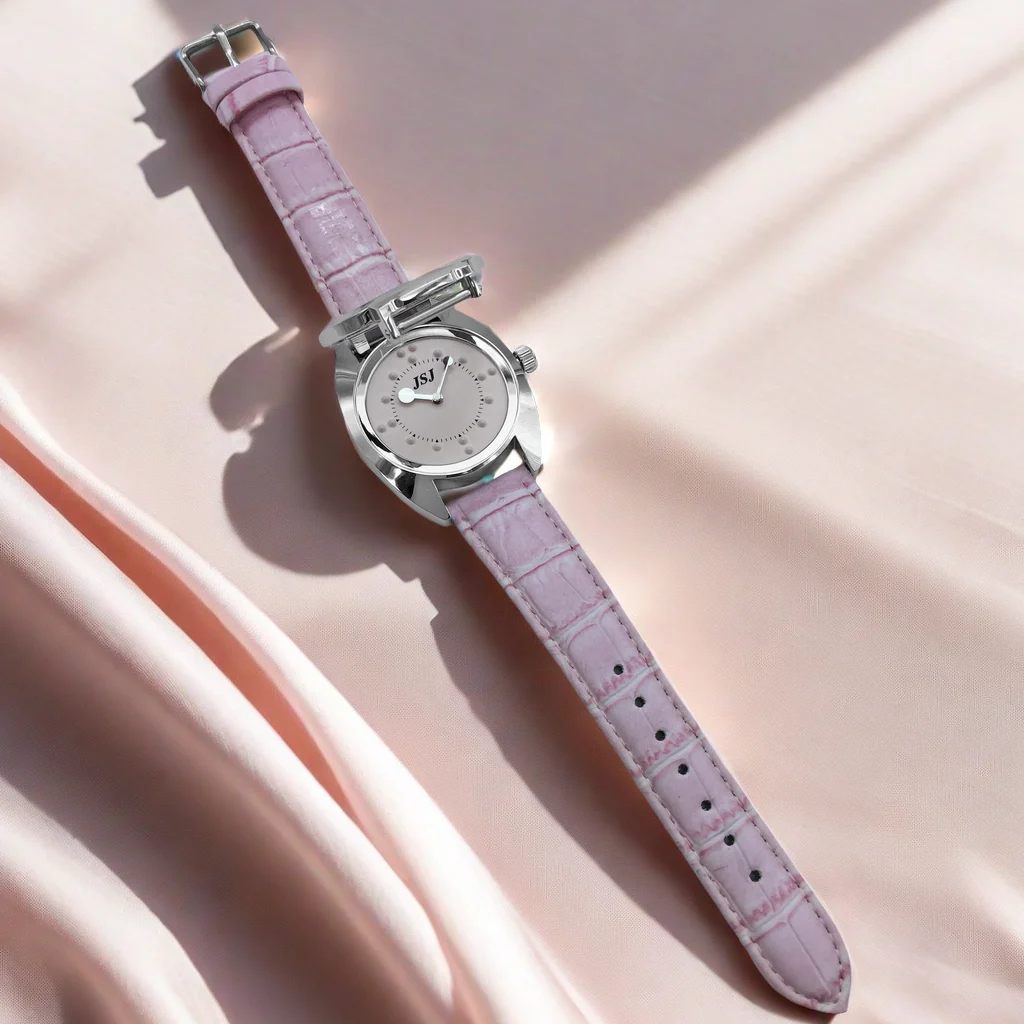 นาฬิกาสัมผัสสําหรับคนตาบอดหรือสายตาต่ําพร้อมสายหนังสีชมพู หน้าปัดสีชมพู