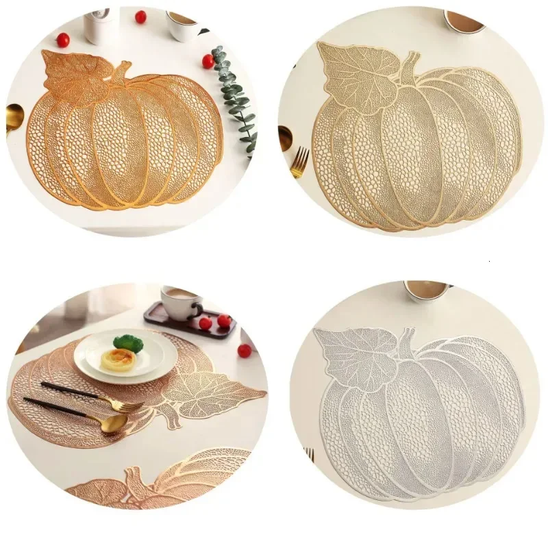 

4pcs Halloween Leaf Pumpkin Table Mat PVC Heat Resistant Placemat for Dining Non-Slip Kitchen Decor Dinner Party Supplies 250813